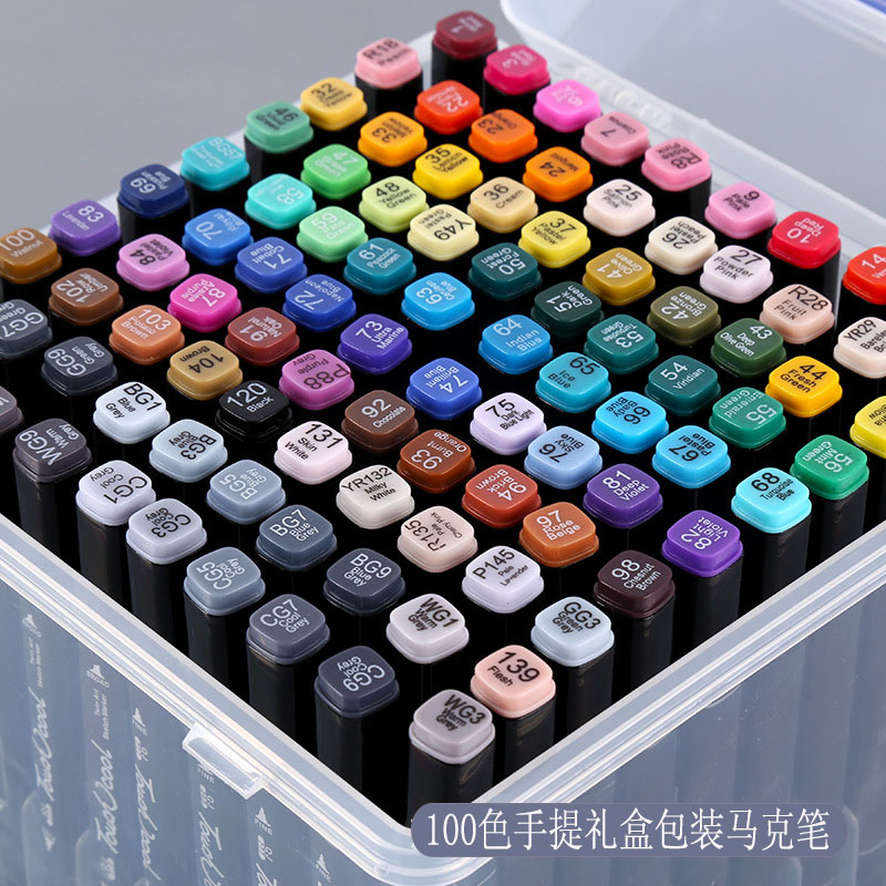 正品touhcool双头油性马克笔套装设计手绘图学生用画笔礼盒装黑杆 — تصویر 4