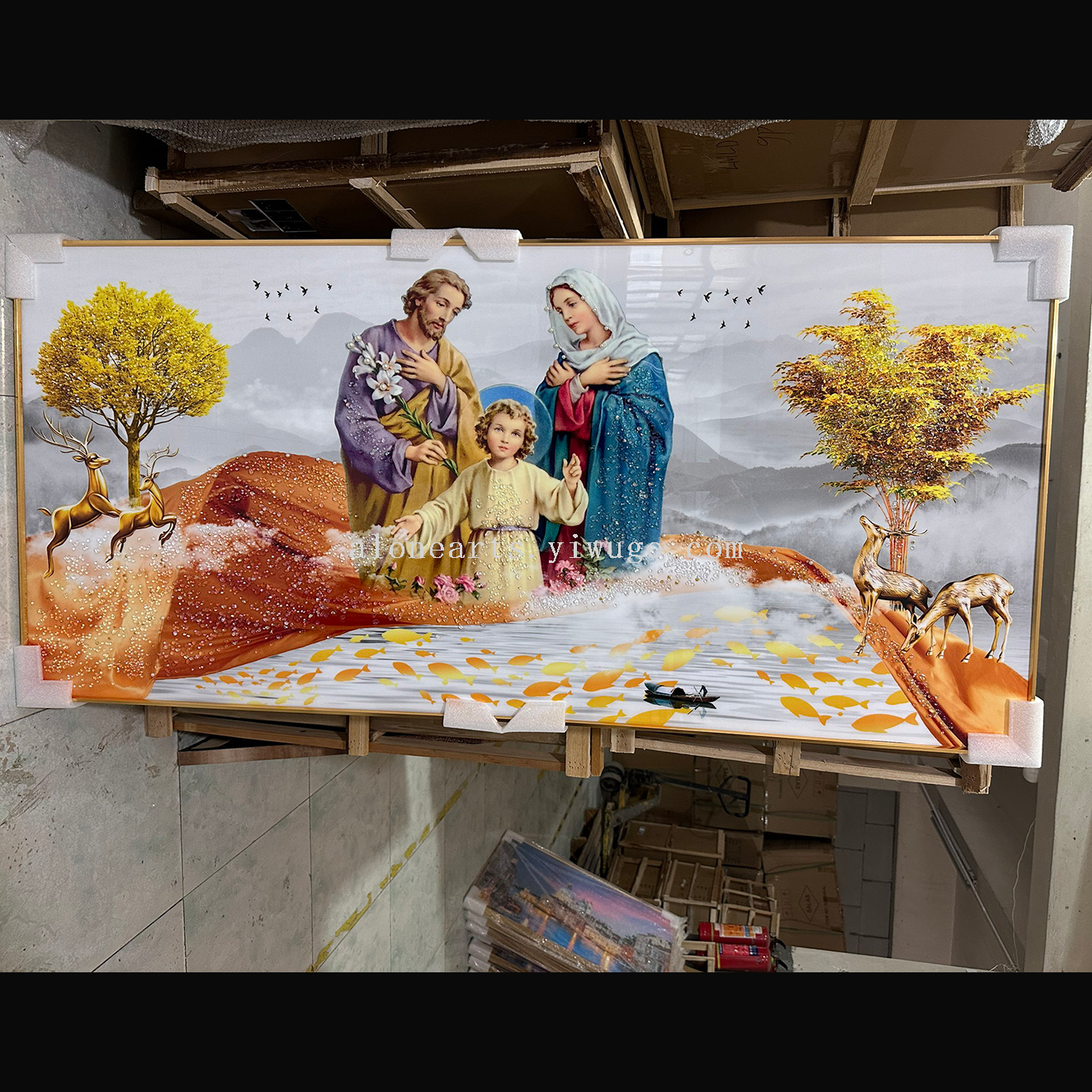تصویر محصول: 宗教经典圣母客厅沙发壁挂画晶瓷晶钻立体画手工鎏金工艺装饰画