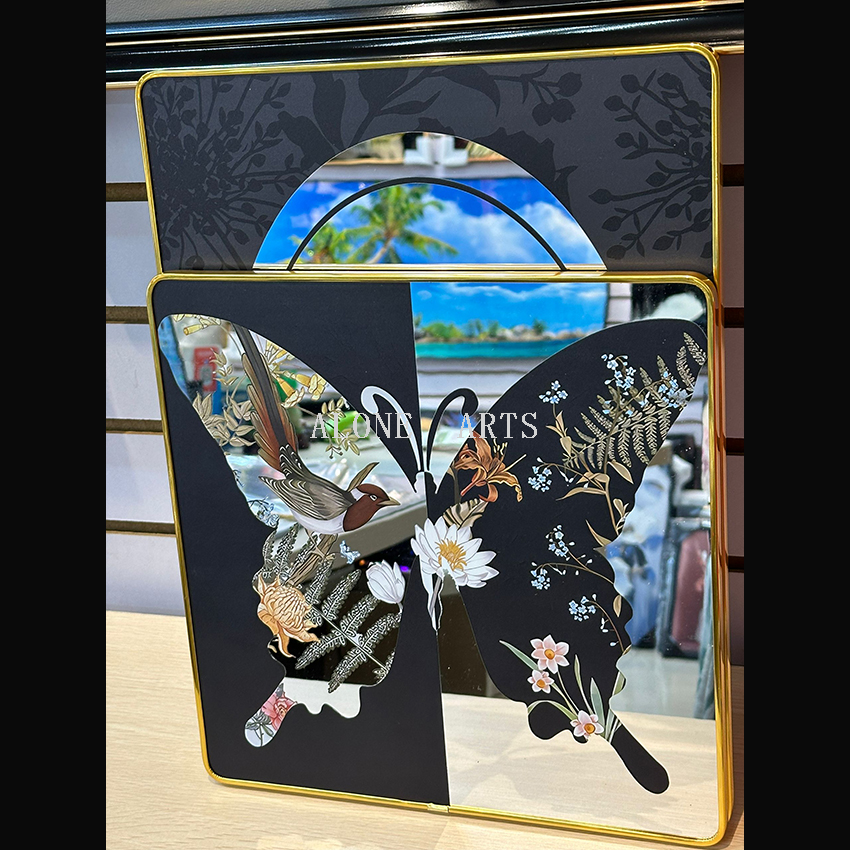 تصویر محصول: Ins 风蝴蝶装饰画餐厅挂画法式复古风客厅镜子画简约餐桌背景壁画