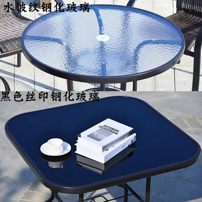 折叠方桌圆桌长方桌钢化玻璃黑面水纹阳台小桌子餐桌咖啡桌户外桌 — تصویر 3