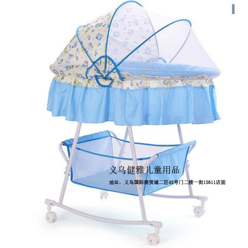 亚马逊跨境热销彩盒婴儿床带轮子蚊帐bb宝宝用床移动小床婴儿摇床 — تصویر 3