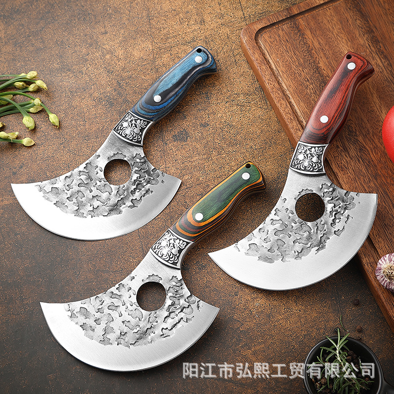 تصویر محصول: 锻打屠宰剔骨专用刀煎饼切割刀具不锈钢锋利户外便携鱼刀分割弯刀
