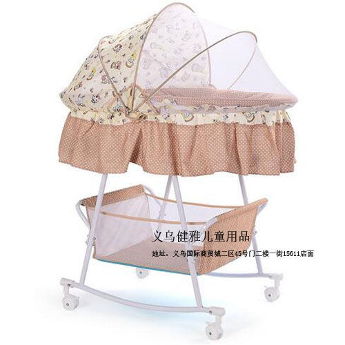 亚马逊跨境热销彩盒婴儿床带轮子蚊帐bb宝宝用床移动小床婴儿摇床 — تصویر 4