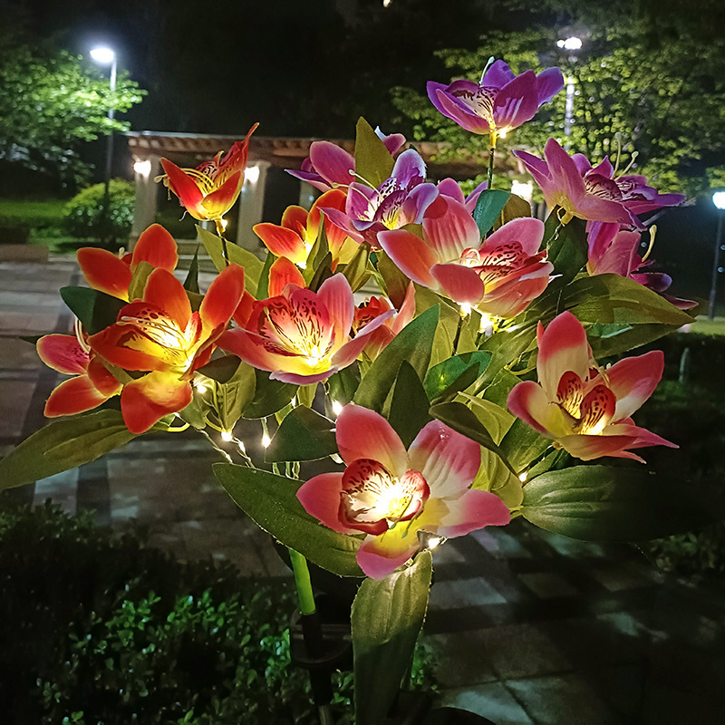 تصویر محصول: 新款7头太阳能兰花灯led别墅花园装饰户外防水地插灯草坪仿真花灯