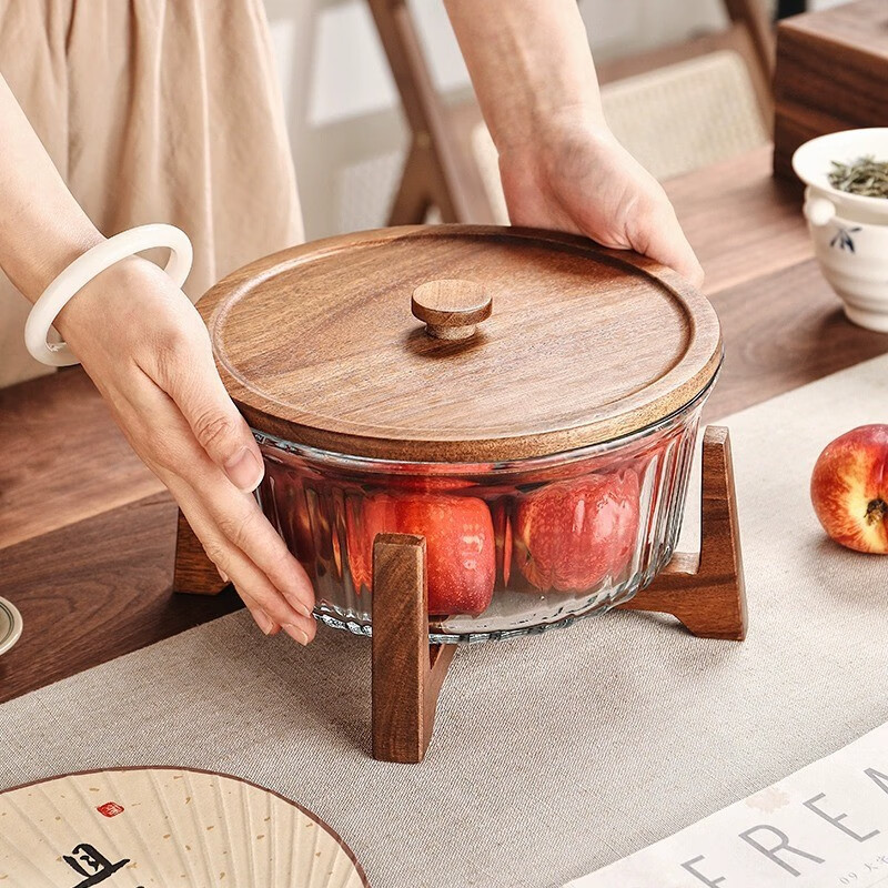تصویر محصول: 格娜斯玻璃水果盘客厅家用茶几零食盘带盖干果盘办公室糖果盘高档