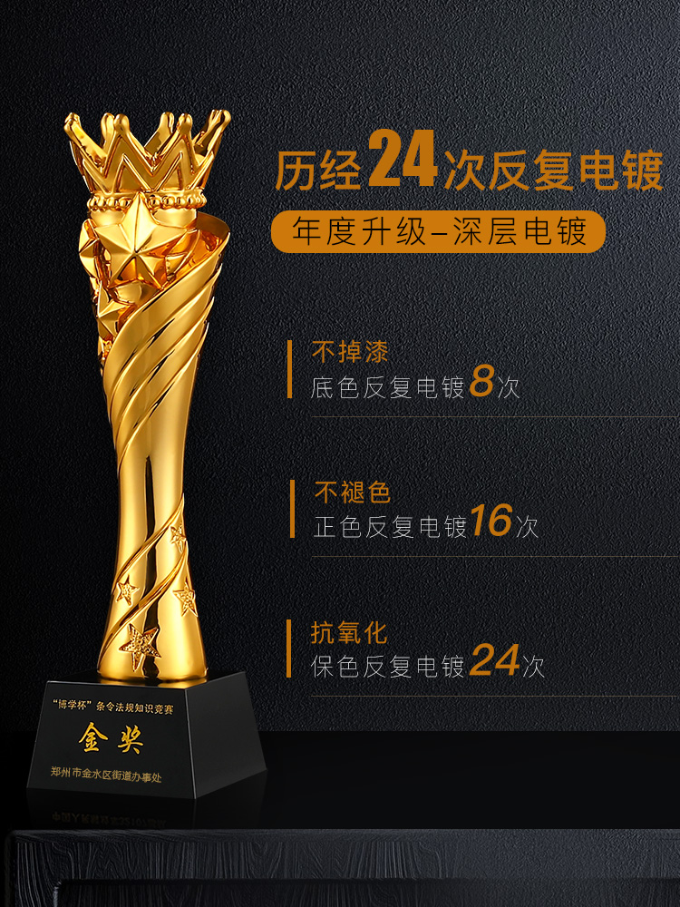 树脂奖杯定制创意金属奖杯皇冠比赛颁奖刻字年会高端大气水晶奖杯 — تصویر 4