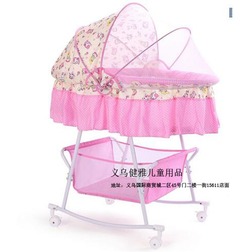 亚马逊跨境热销彩盒婴儿床带轮子蚊帐bb宝宝用床移动小床婴儿摇床 — تصویر 2